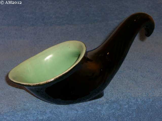 Frankoma medium cornucopia glazed black with turquoise interior